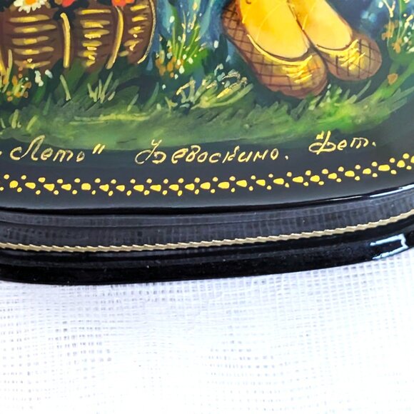 Vintage Russian USSR Signed Fedoskino Summer Lacquer Jewelry Trinket Box 5.5"x4" - Picture 5 of 12
